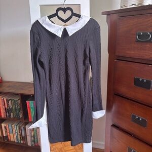 Black Knit Dress with White Peter Pan Collar